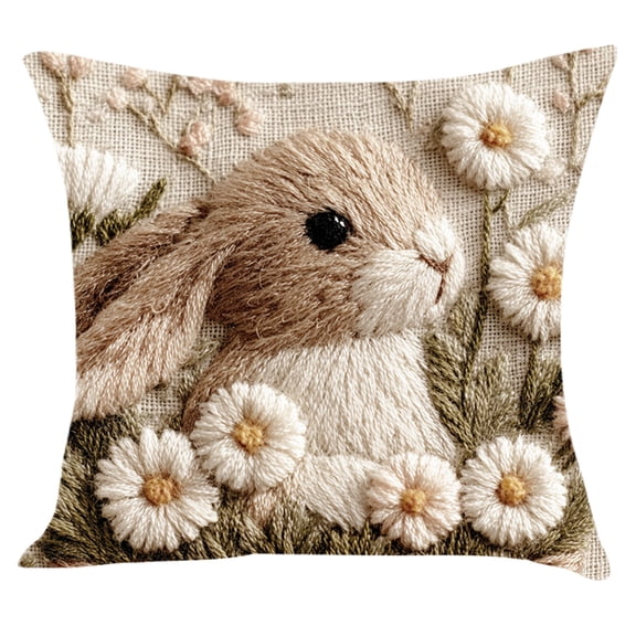 OAVQHLG3B Easter Eggs Bunny Throw Pillow Cover, 18 x 18 Inch Wildflowers Butterfly Cushion Case Decoration for Sofa Couch
