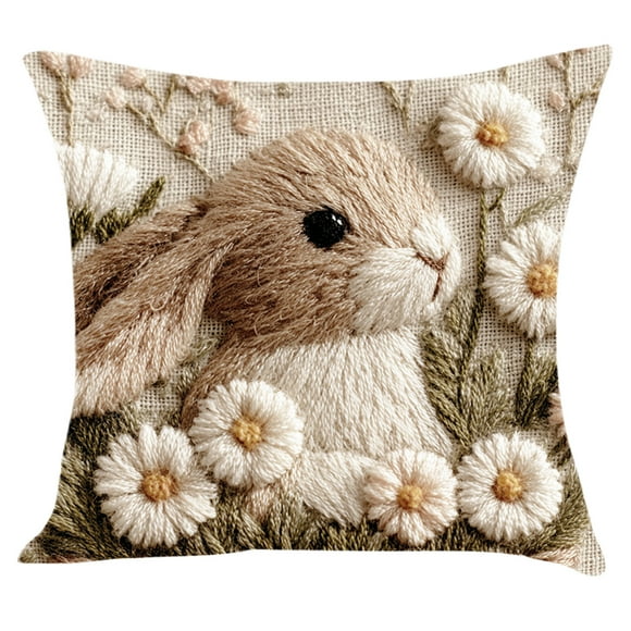 Eoozwa Easter Pillow Covers 18x18 Inch Faux Embroidery Rabbit Throw Pillow Covers Happy Easter Decorative Pillowcase Cushion Case for Home Sofa Living Room Farmhouse Decorations