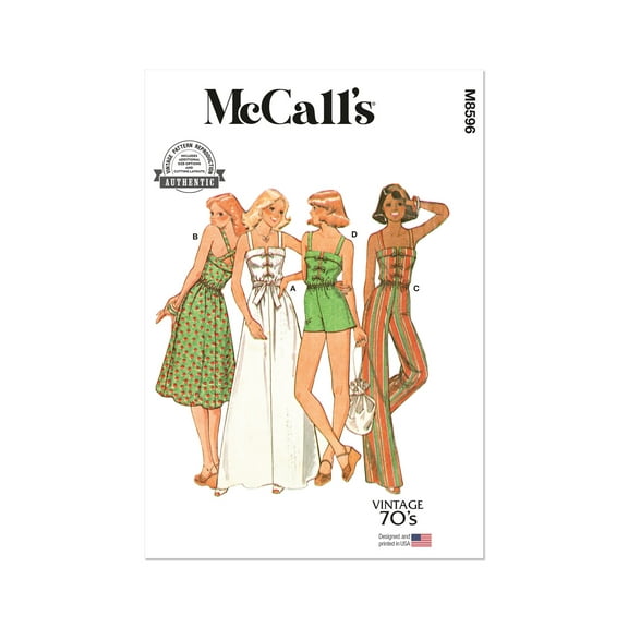 McCall's Sewing Pattern 8596 - 1970s Misses' Dresses or Jumper and Jumpsuit, Size: D5 (4-6-8-10-12)