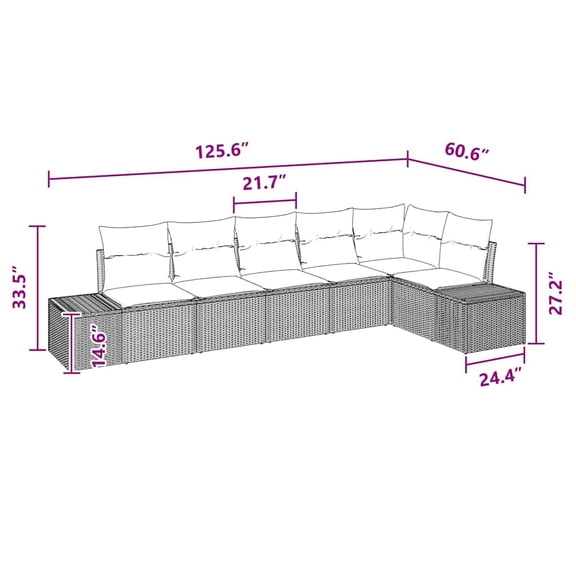 vidaXL 7 Piece Garden Sofa Set with Cushions Black Poly Rattan
