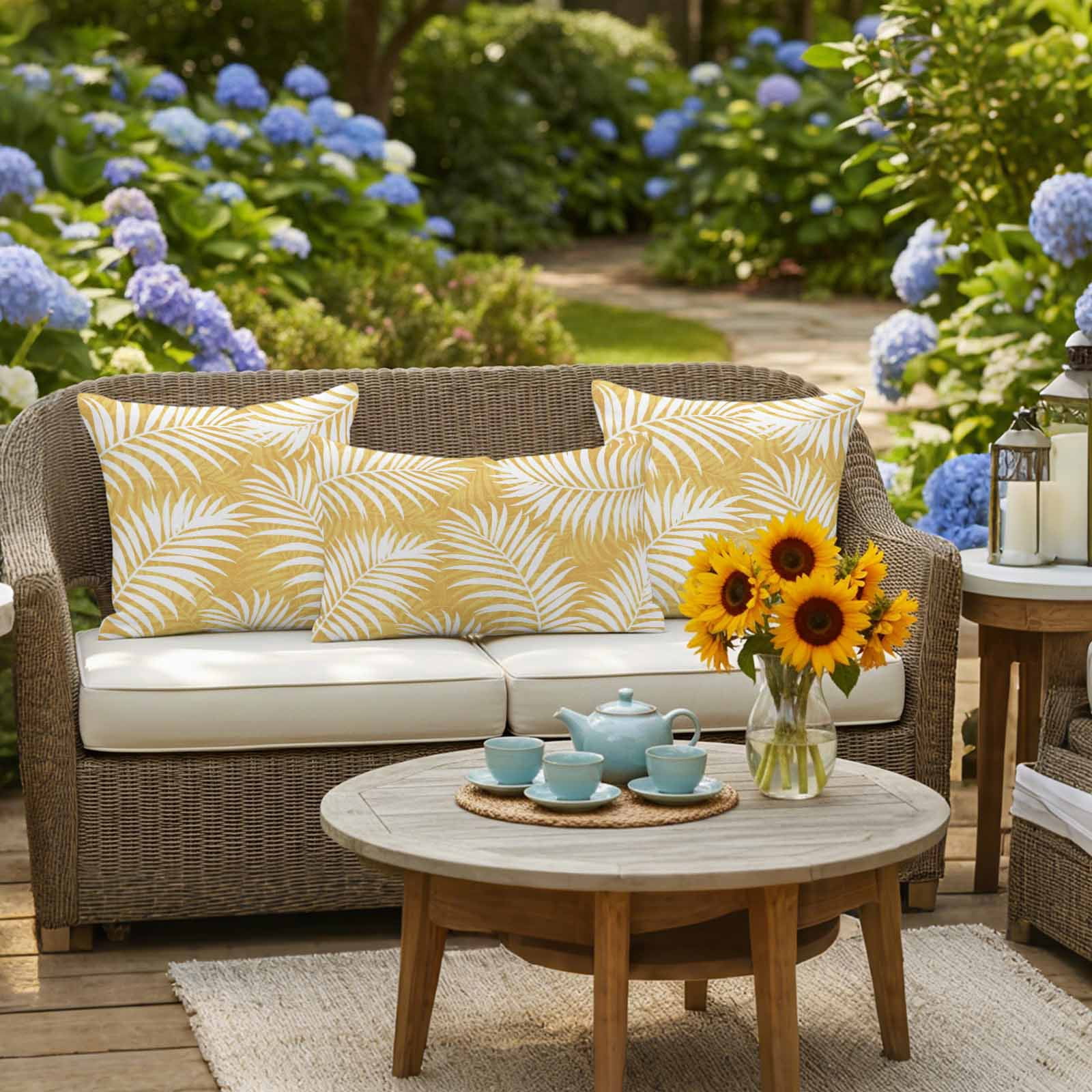 Outdoor Waterproof Throw Pillow Covers Set of 2 Summer Palm Leaves Decorative Pillowcases Lumbar Outdoor Pillows Cushion Case 20x12 Inch Yellow Tropical Leaf Plant Patio Pillows for Couch Sofa Bed