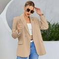 thumbnail image 2 of Siilsaa Women Blazer Dress Plus Size Pockets Long Sleeve Open Front Work Office Jackets Lapel Button Long Blazer Suit for Bussiness Khaki,3XL, 2 of 5