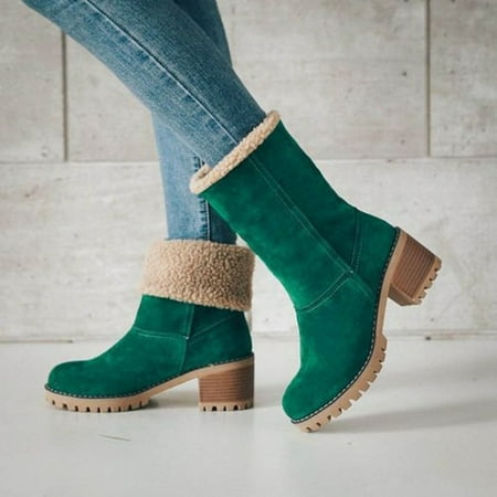 

Women Cute Warm Short Boots Women s Winter Snow Fleece Suede Chunky Mid Heel Round Toe Ankle Booties Chunky Boots
