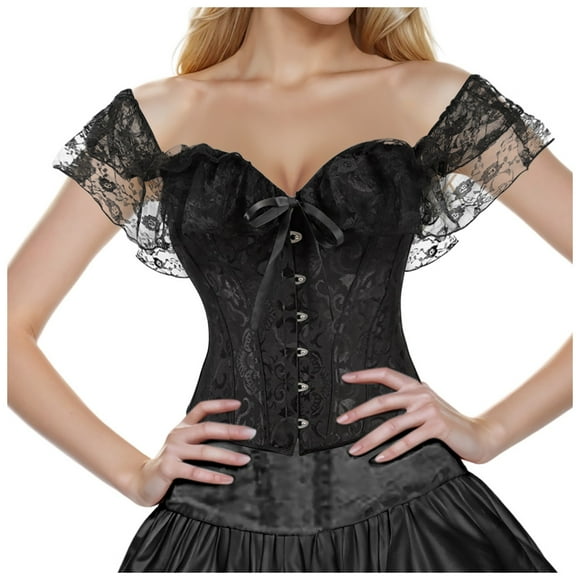 Kcodviy Women Elegant Vintage Cap Gothic Clothing Men Boots Sleeves Brocade Bustier Corset Medieval Dress Women Green Top