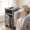 thumbnail image 2 of Furmax Farmhouse End Table, Nightstand with Barn Door and Shelf, Side Table for Living Room Bedroom, Gray, 2 of 7