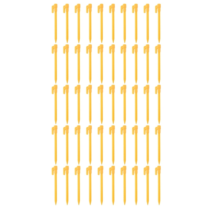 50Pcs Camping Tools Plastic Tent Pegs Sand Ground Stakes Outdoor Camping Tent Awning Yellow Tent