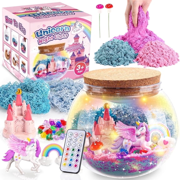 Unicorn Terrarium Craft Kit for Kids, Unicorn Gifts for 3 4 5 6 7 8 Year Old Girls, Craft Kits for Girls Age 3-9, Kids LED Night Light, Birthday Gifts for 5-12 Year Old Girls