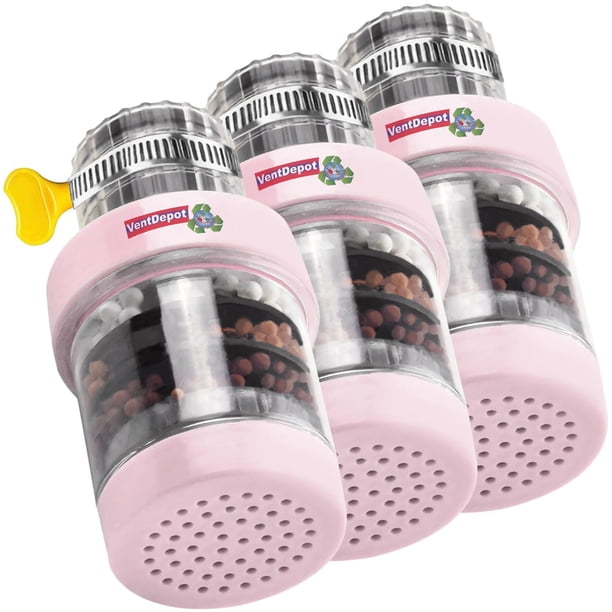 Filtros de Agua para Grifo HydroGuardPink 3Pzas Ø15-22mm Carbón Activado/Zeolita/Maifan/Sulfito de Calcio/PVA Rosa