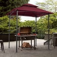 thumbnail image 5 of 8 Ft x 5 Ft Outdoor Grill Gazebo Shelter Tent, Double Tier Soft Top Canopy and Steel Frame Pergola with Hook and Slatted Bar Counters for Garden,Deck,Backyard,Pool, Burgundy, 5 of 7