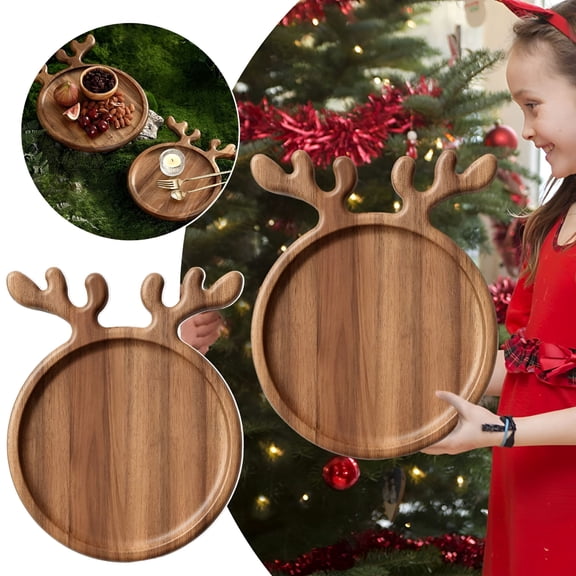 ACDANC Wooden Charcuterie Board with Handle, Acacia Wood Reindeer Cutting Board for Cheese, Fruit, Bread, Holiday Snacks