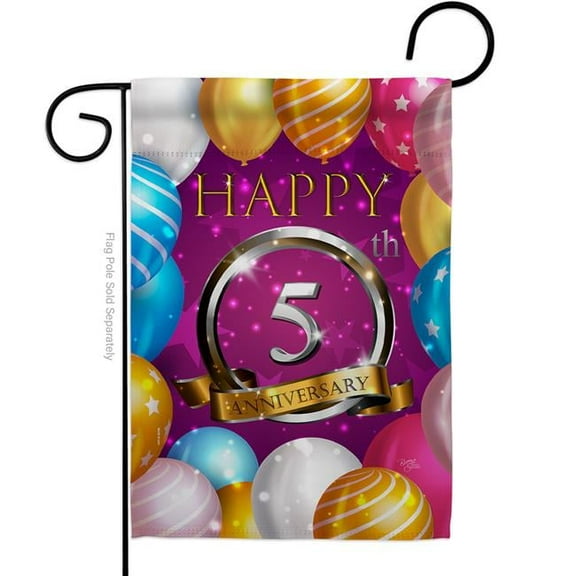 Breeze Decor G165184-BO 13 x 18.5 in. Happy 5th Anniversary Garden Flag with Celebration Double-Sided Decorative Vertical House Decoration Banner Yard Gift