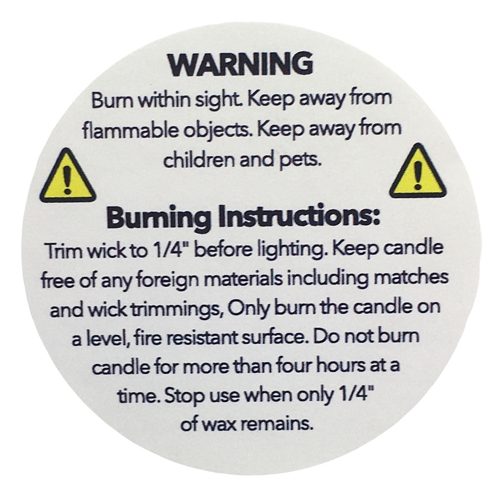 Candle Warning Burning Instruction Labels 1.5" Inch Round 500 Pack