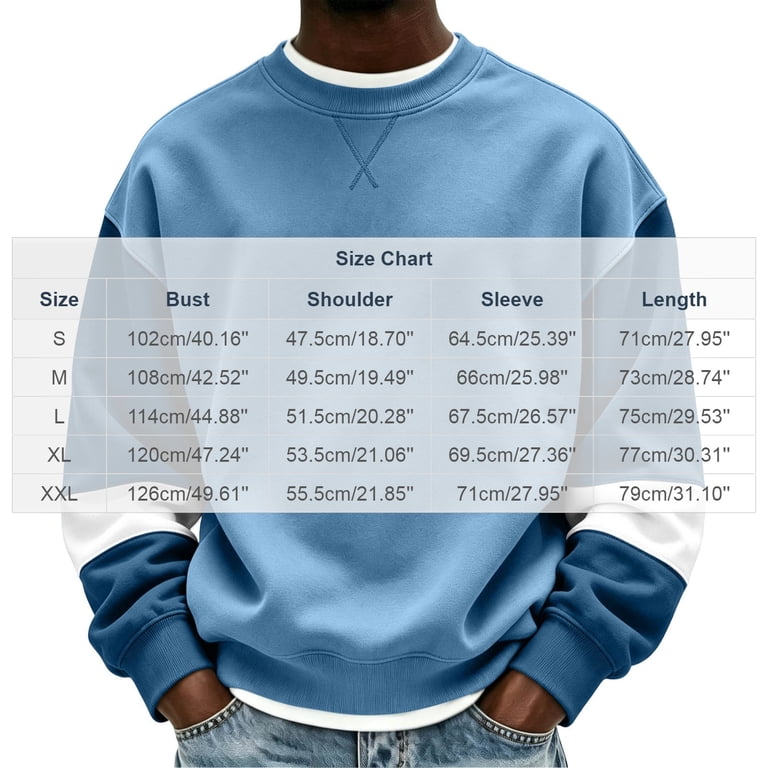 Colorblock Crew Neck QIYAGBSA Men Crew Neck Sweatshirt Colorblock Sleeves Drop Shoulder ...
