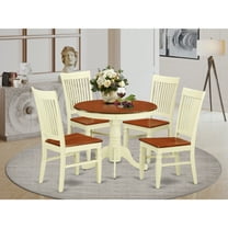 Rustic Dining Set 5 Piece - Kitchen Table & 4 Chairs - Round Table with Wood Seats - Farmhouse Style