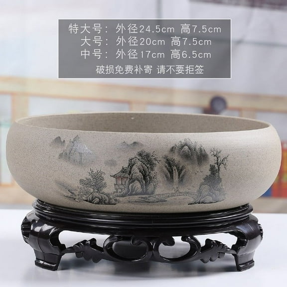 chaungfeng Chinese Ceramic Bowl Flower Planter with Stand, Lotus Bowls for Planting in Water, Ceramic Planters for Office Garden Indoor Outdoor, for Plants Leak-Proof Design