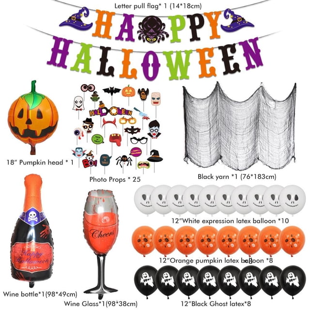Globos De Látex Para Halloween, Globos De Película De Aluminio, Bandera, Conjunto De Gasa Negra, Decoración De Fiesta, Decoraciones Para Fiesta De Halloween Yuarrent HA039699-02