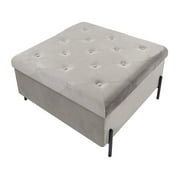 Fresh Home Elements - Large Storage Ottoman with Metal Legs; Grey Velvet Upholstery