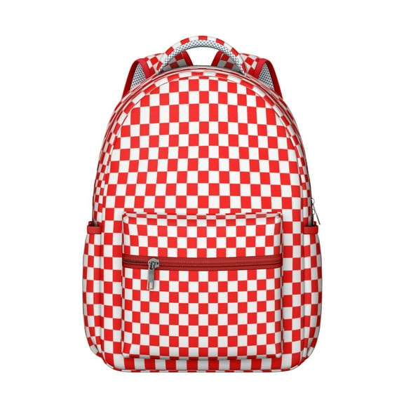 White Red Checkered Backpack for School,Cute School Bag,Schoolbag with Adjustable Shoulder Straps & Padded Back,15.3"x11"x7.1".﻿