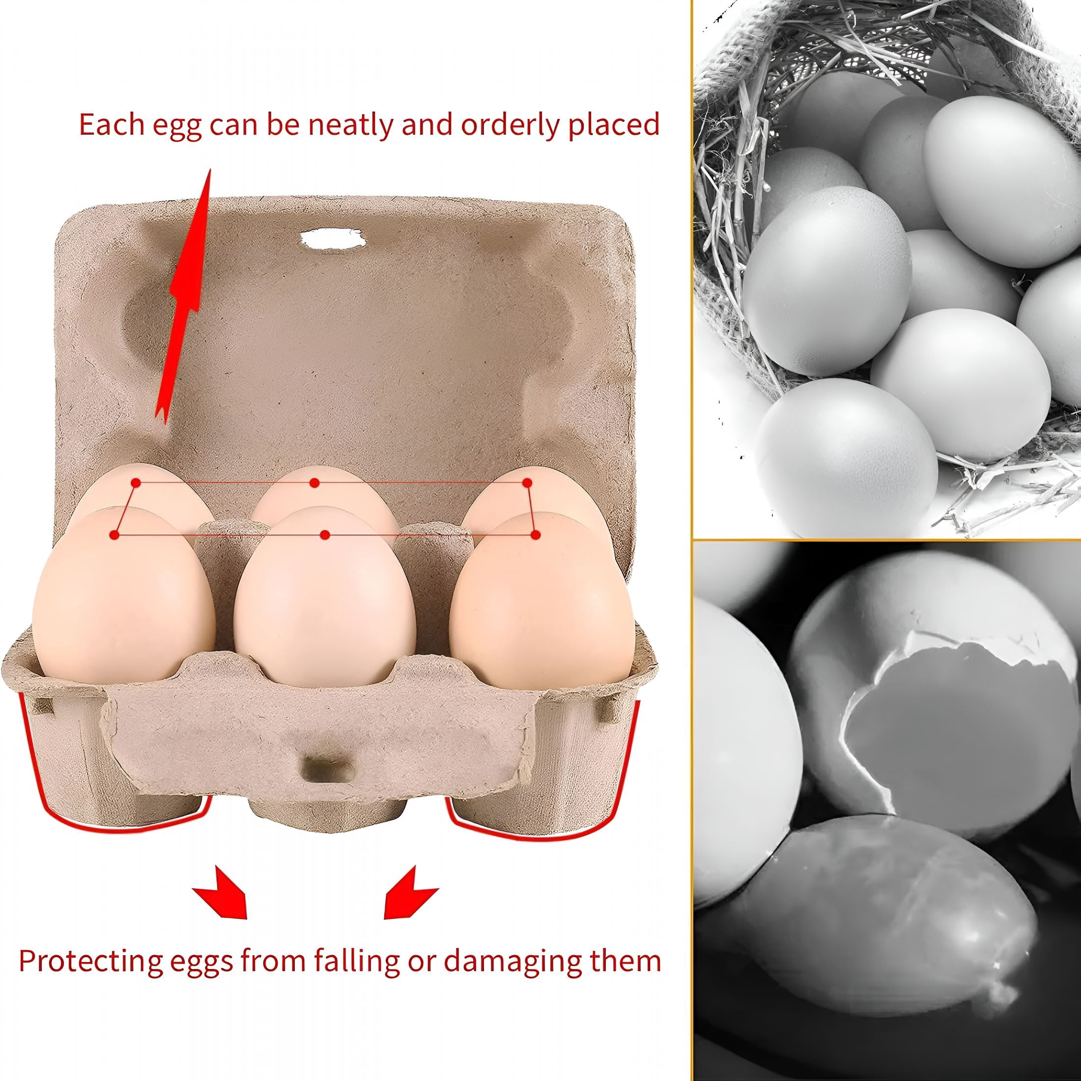 ACDANC 100 Pieces Natural Material Empty Egg Cartons,Each Holds 6 Fiber Egg Carton for Home,Farm,Market,Camping,Picnic,Travel,Reusable