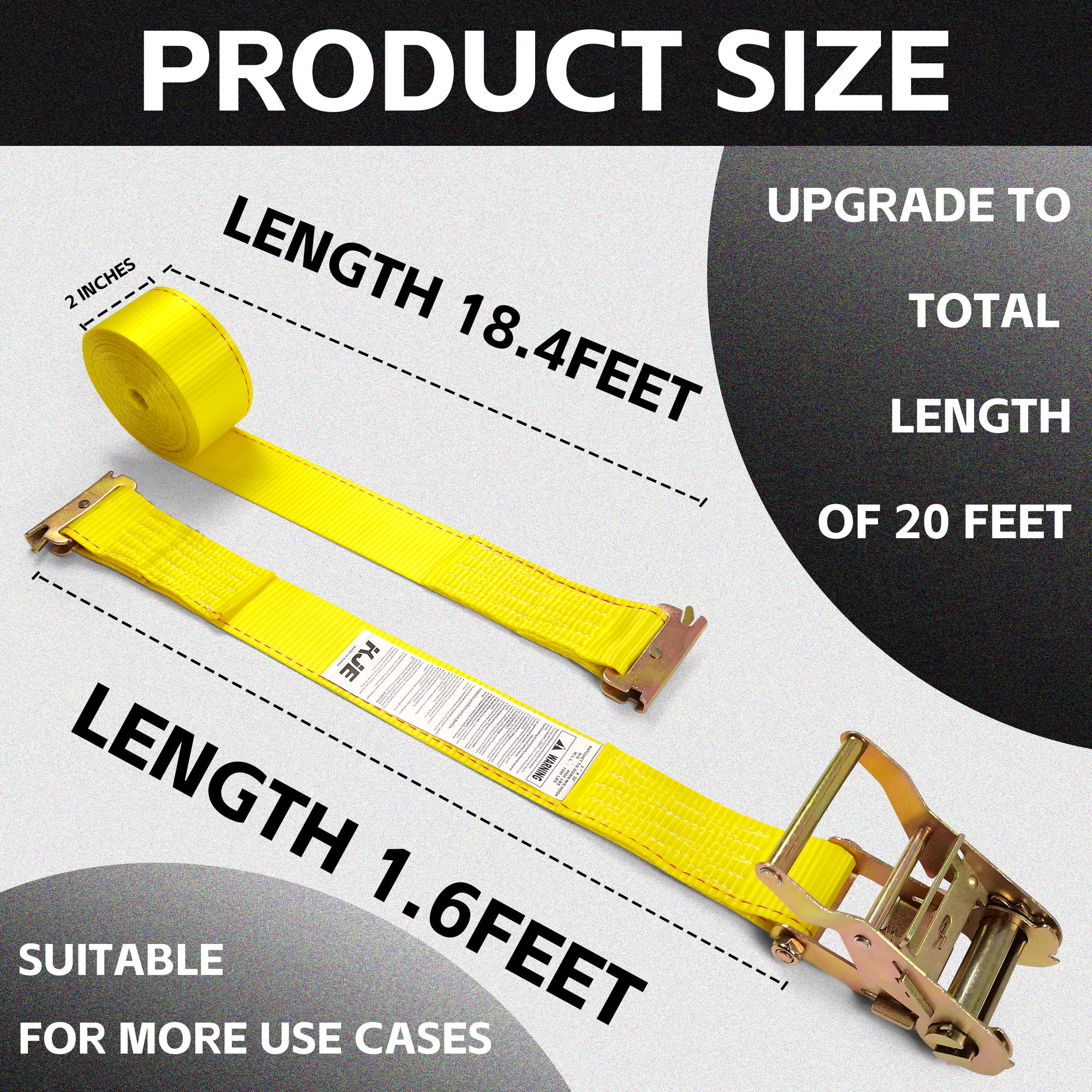 KJE E-Track Ratchet Straps (4 Pack) - 2" x 20' Heavy Duty Cargo Tie-Downs - 4,500LBS Capacity - for Cargo Vans, Trucks & Trailers - Standard E Track Fitting