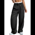 thumbnail image 3 of Pantalones A Rayas para Mujer, de Color Block, Cintura Alta, Pierna , Informales, para Trabajo y Oficina. Negro L, 3 of 9