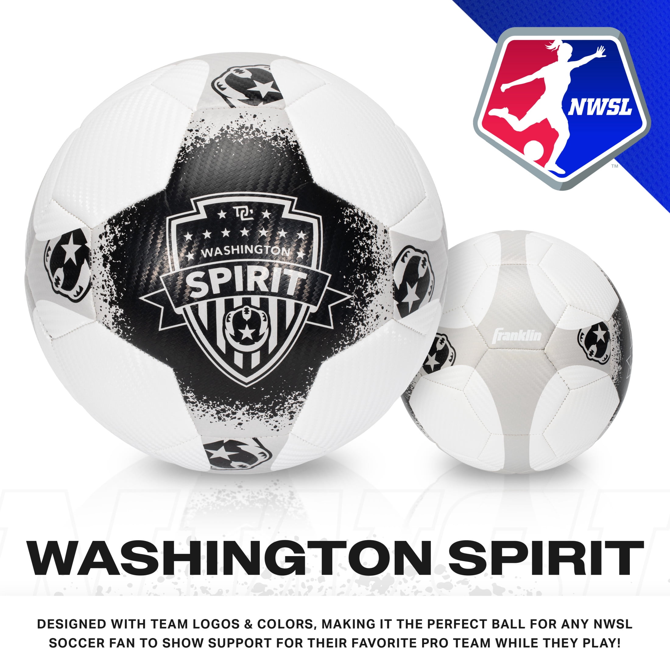Franklin Sports NWSL Washington Spirit Soccer Ball - Official Size 5 Soccer Ball - Regulation Size + Weight Soccer Ball for Kids + Adults - Boys + Girls Soccer Ball - Air Pump Included