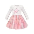 thumbnail image 1 of Robe Fille Blanche Pailletée Étoile Papillon Multicolore Sequins Manches Longues 8 Ans, 1 of 6