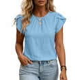 thumbnail image 5 of Women's Linen Tops Ihhxva Crew Neck Short Sleeve 2-in-1 Pleated Stretchable Cotton-Linen Flutter Sleeves Lightweight Casual Tunic Top S-3XL, 5 of 9