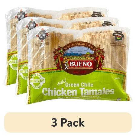 (3 pack) Bueno Foods Green Chile Chicken Tamales, 18 oz, 6 Count (Frozen)