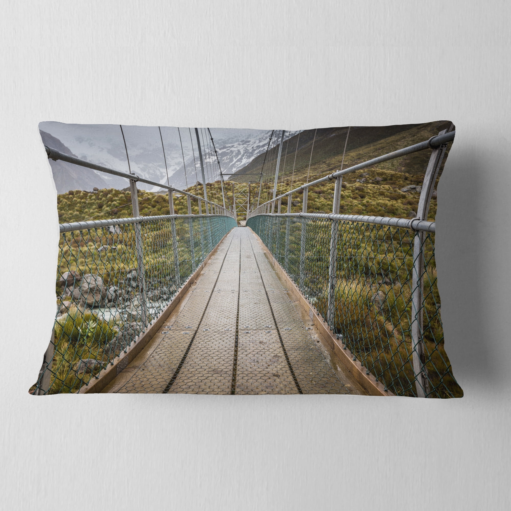 Designart Bridge Over Hooker River in Aoraki - Bridge Throw Pillow - 12x20