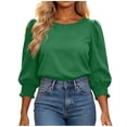 thumbnail image 2 of ClodeEU Women's Round Neck Puff 3/4 Sleeve Blouse,Casual Loose Tunic Top Green,Women's Plus S, 2 of 5