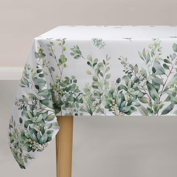 Eucalyptus Leaves Tablecloth Waterproof, Green Table Cloth Rectangle, Stain Resistant Fabric Table Cloths for Kitchen Table Party Picnic Dinner Decor (60 x 84 Inch)