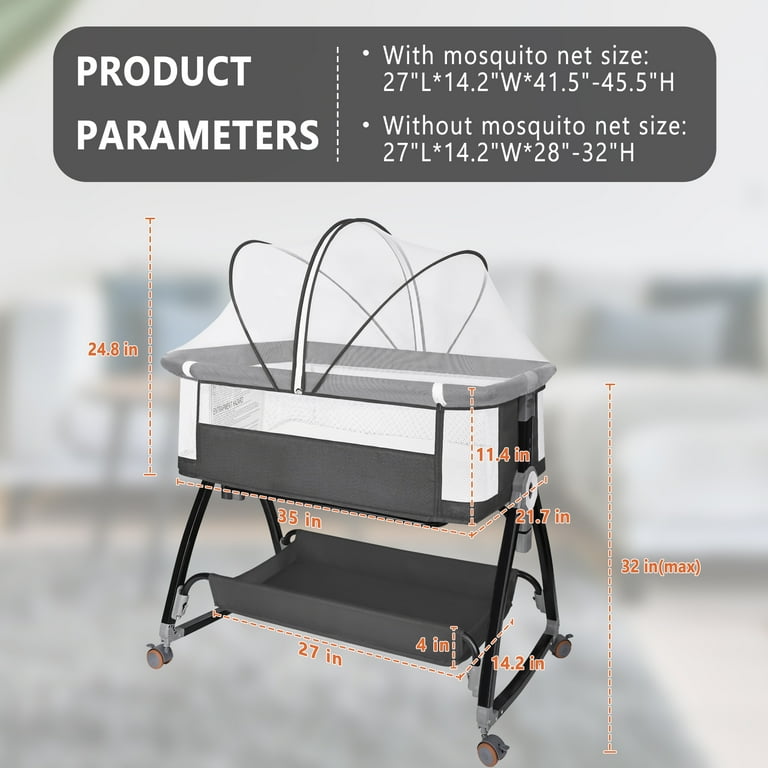 HDJ Baby Bassinet, Bedside Sleeper with Storage Basket, Crib
