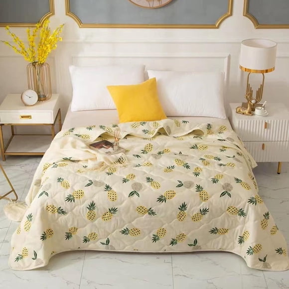 shyuyusa Pineapple Pattern Washed Cotton Summer Quilt, Skin Friendly Breathable Cooling Bedding, Soft Light Comforter for Household Summer Daily Use