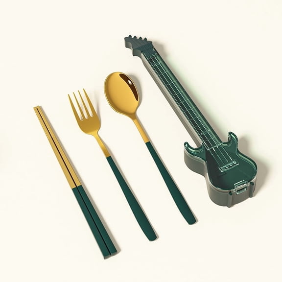 3 pcs Stainless Steel Camping Silverware Set for Lunch Box, Includes Fork, Spoon, Chopsticks (dark green)