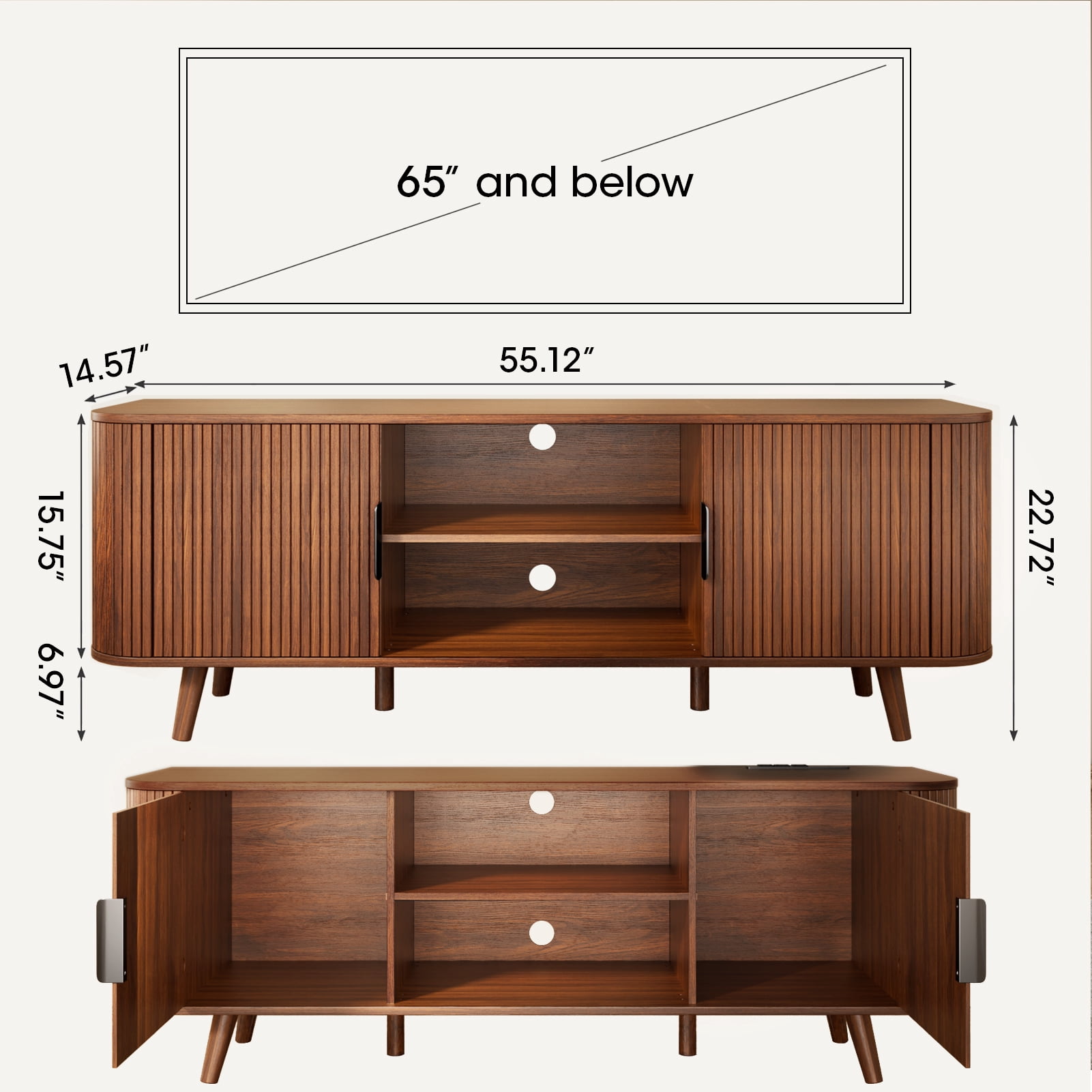 Tydimor TV Cabinet Stands for TVs up to 65", Entertainment Center with Storage Shelf, Media Console Table with Drawers for Living Room