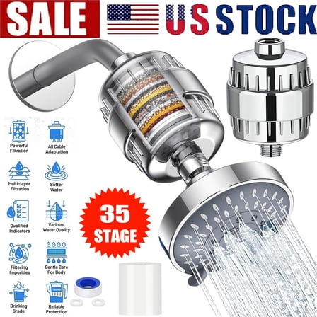 35-Stage Filtration Shower Filter - Reduces Chlorine, Balances pH, Easy to Install