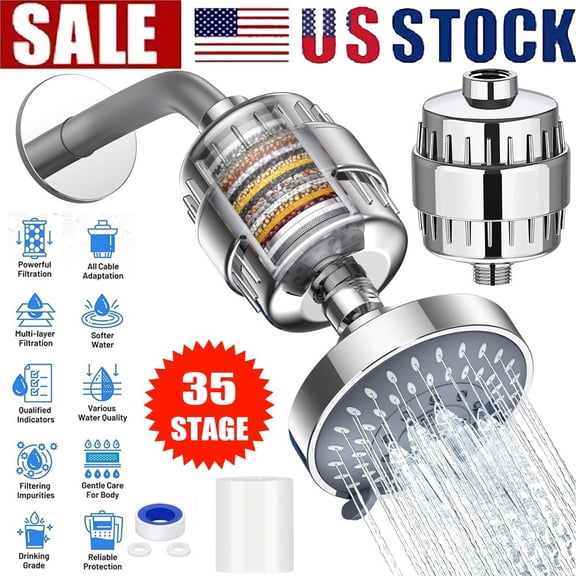35-Stage Filtration Shower Filter - Reduces Chlorine, Balances pH, Easy to Install