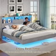 thumbnail image 6 of California King Floating Bed Frame with Charging Station&LED Lights, LED California King Size Metal Platform Bed with Storage Headboard, No Box Spring Need, Gray, 6 of 7