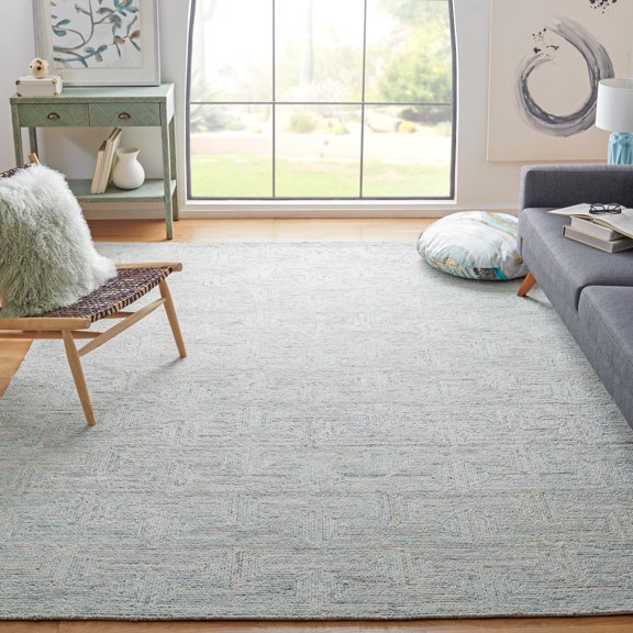 SAFAVIEH Ikat Deonte Solid Wool Area Rug, Teal/Grey, 8' x 10'