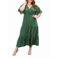 thumbnail image 3 of Robe Décontractée pour Femme Grande Taille à Pois Été à Manches Courtes Col en V Ample à Étages Maxi Robes Vert 4TG, 3 of 10