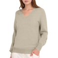 thumbnail image 1 of Suéter de Larga con Cuello en V para Mujer, Estilo Casual Clásico de Otoño, Suave y Holgado, Básico, Tipo Jersey Albaricoque Gris XXL, 1 of 10