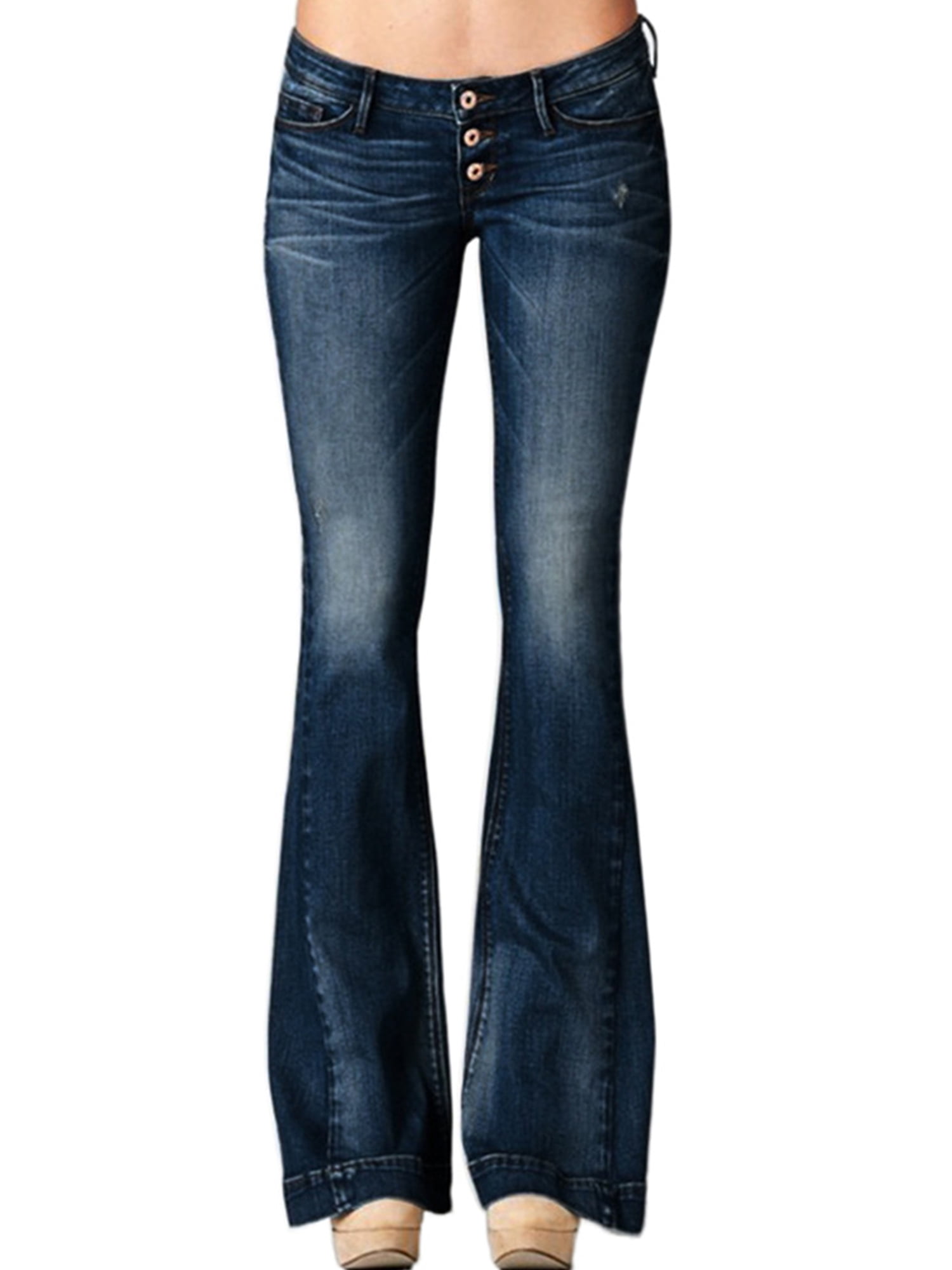 LAPA Women Bell Bottom Low Rise Jeans Buttons Flared Denim Pants