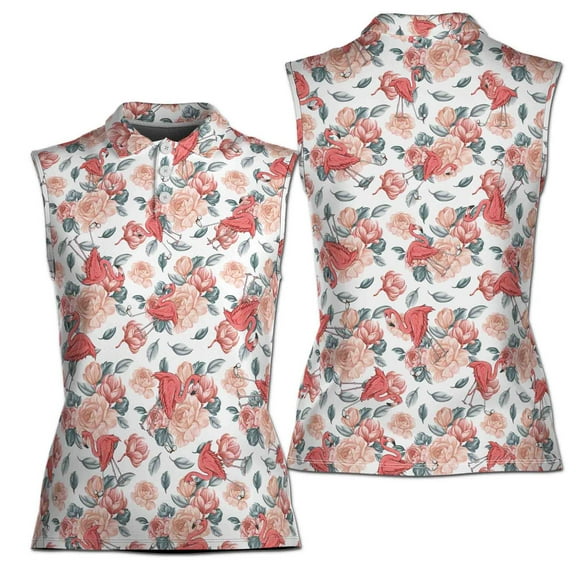 Funny Pink Floral Flamingo Lovely Women Sleeveless Polo XS-4XL