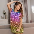 thumbnail image 3 of Sikiie Glitter Rainbow Print Women's Short-sleeved Nightdress, Round Neck Pullover Nightdress Pajamas Summer Home Wear, 3 of 6