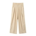thumbnail image 5 of Hpapadks Casual Pants for Women Solid High Waisted Loose Fit Wide Leg Elastic Waist Flowy Pant Slacks for Women Beige L, 5 of 7