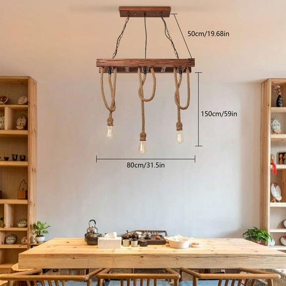 31.5" Farmhouse Wood Pendant Light Chandelier Lighting Iron Hanging Fixture 3 Heads Kitchen Pendant Lamp
