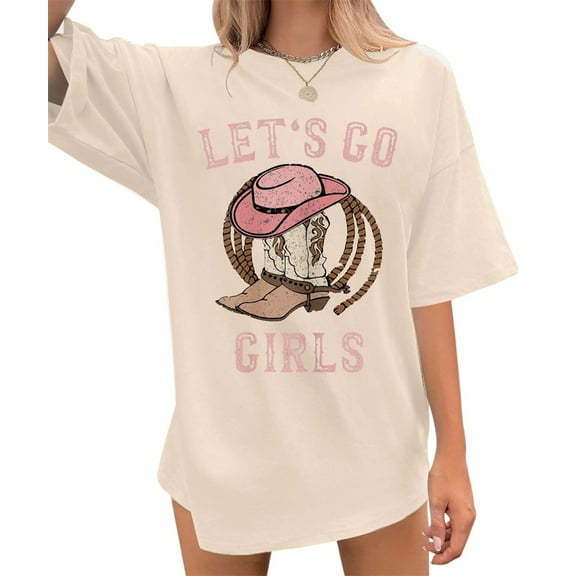 Silver Basic Women's Denim Girl's Oversized Retro Western Countryside Short Sleeved Top T-shirt XL,Apricot-1
