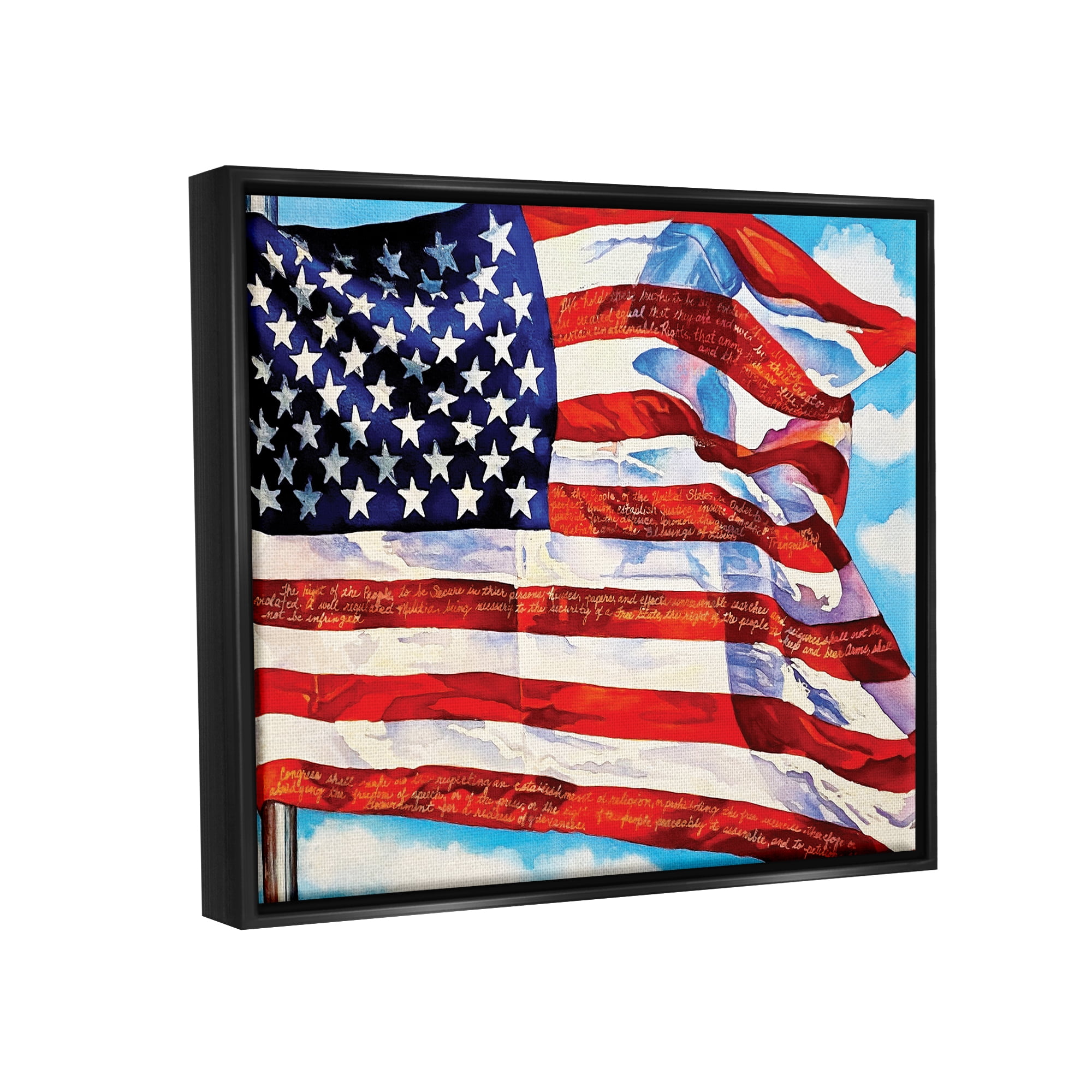 Stupell Industries Windblown American Flag Inspirational Painting Black Floater Framed Art Print Wall Art, 31 x 25