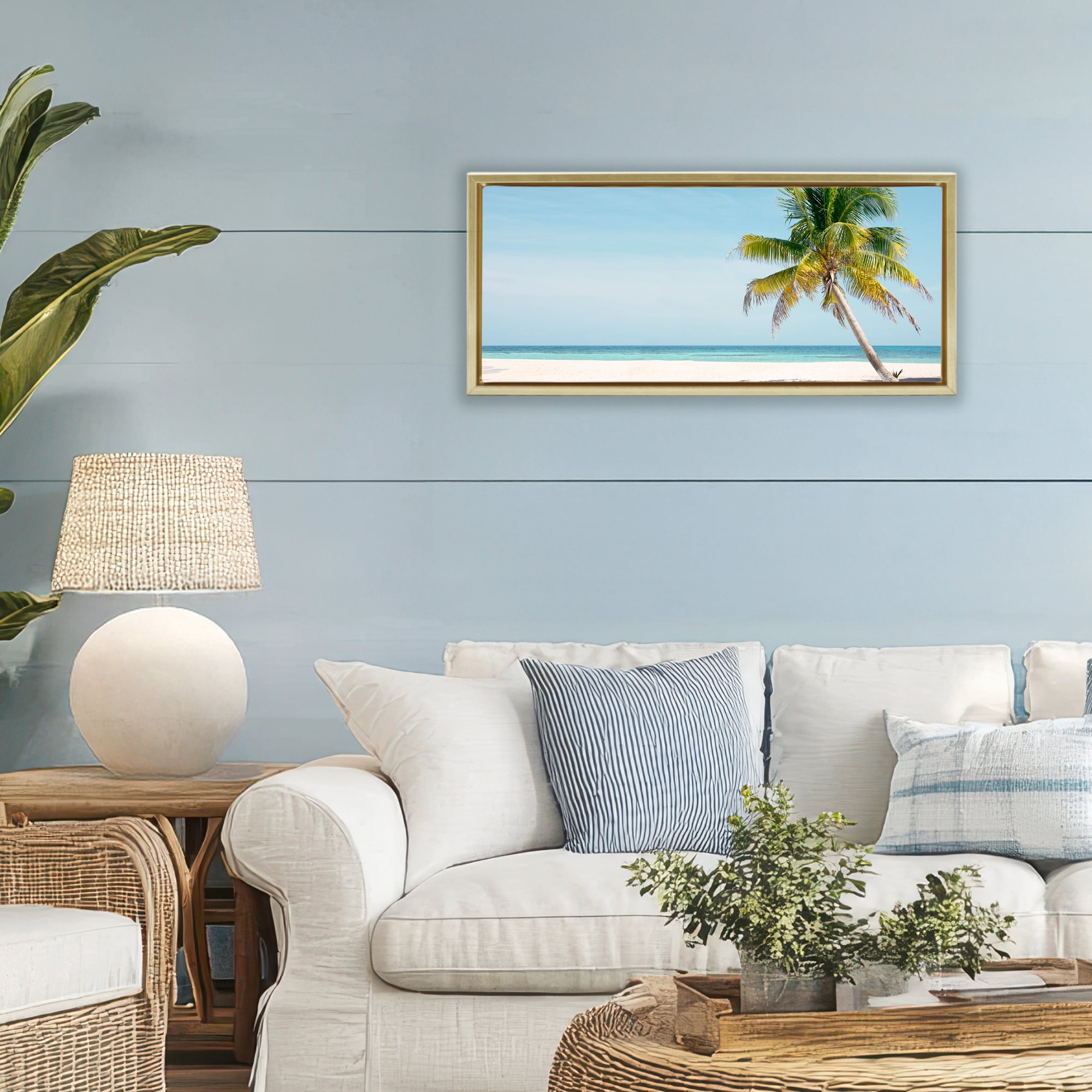 Stupell Industries Tropical Island Palm Tree Gold Framed Floater Canvas Wall Art, design by Danita Delimont